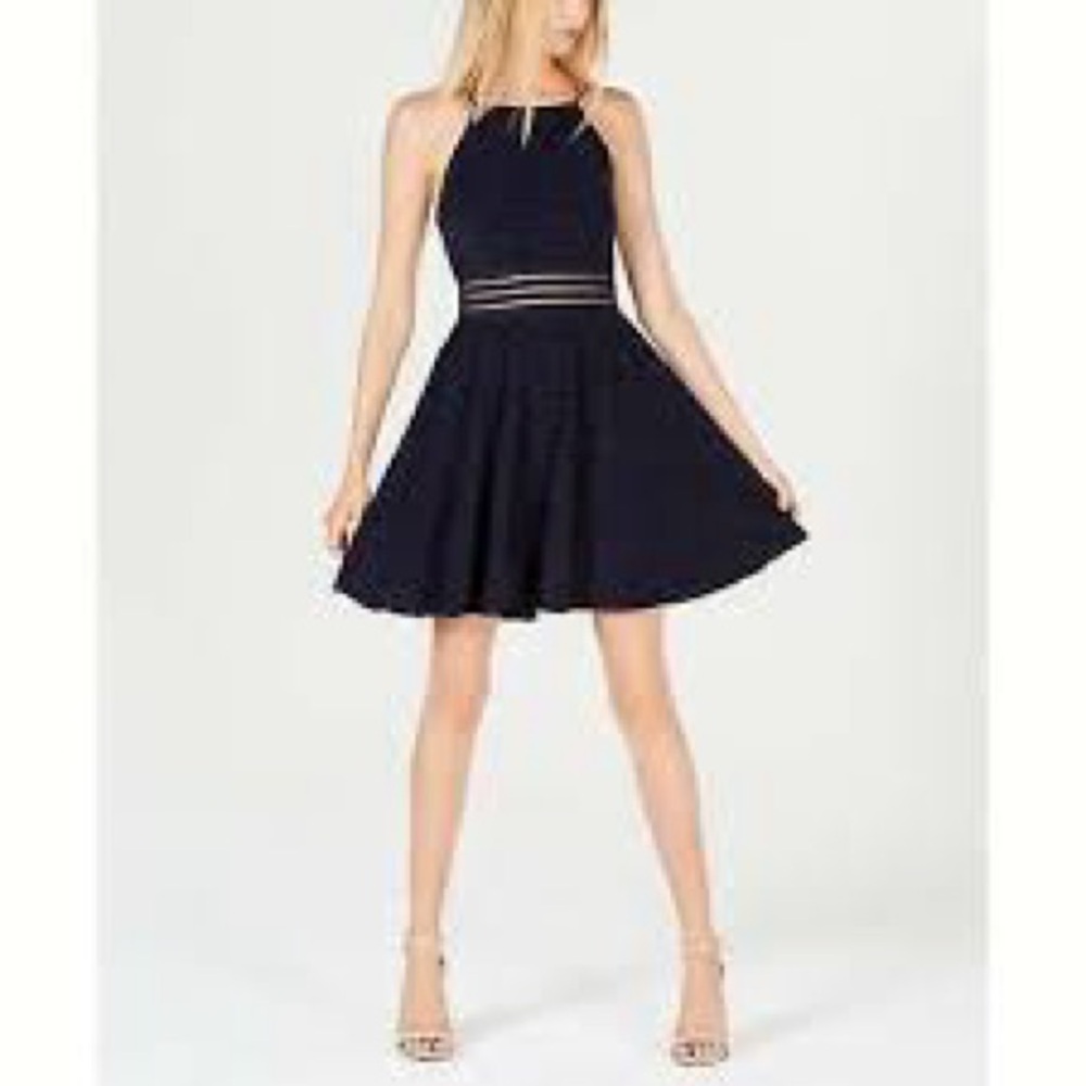 City Studio Navy Fit-and-Flare Mini Dress with Striped Waist Size 3 - Picture 6 of 11